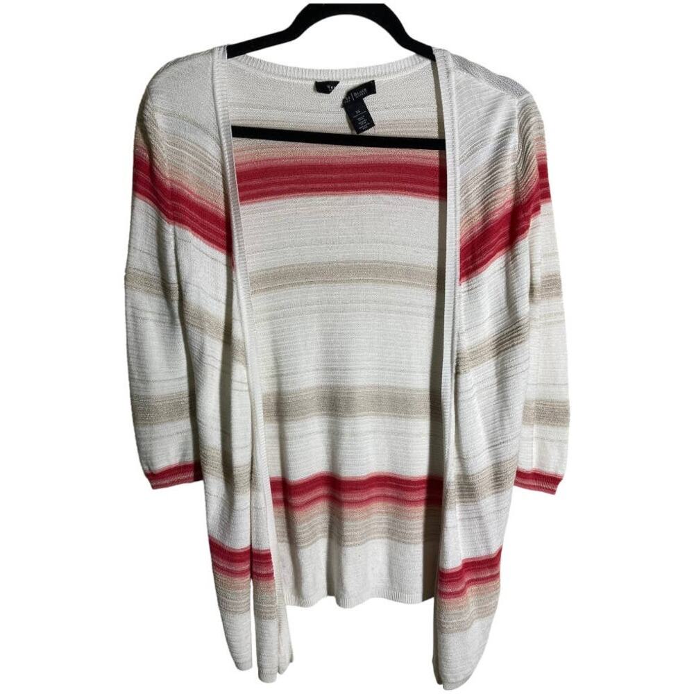 WHBM Red Tan Striped Open Cardigan Sweater XS